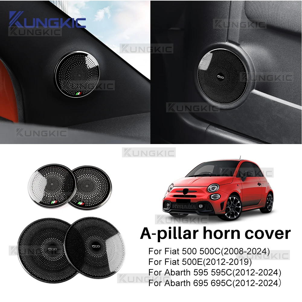 For Abarth 595 595C 695 695C 2012-2024 Fiat 500 500C 2008-24 500E 12-2019 Car Stainless Steel A-Pillar Door Horn Audio Speaker