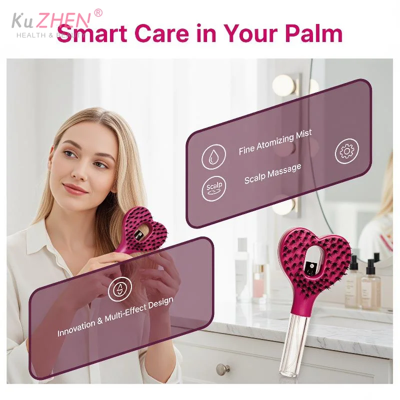 2in1 Spray Comb Bristle Brush Wet Dry Scalp Massage Anti-Static Refillable Spray Bottle for Essential Oil/Water Hair Care Tool
