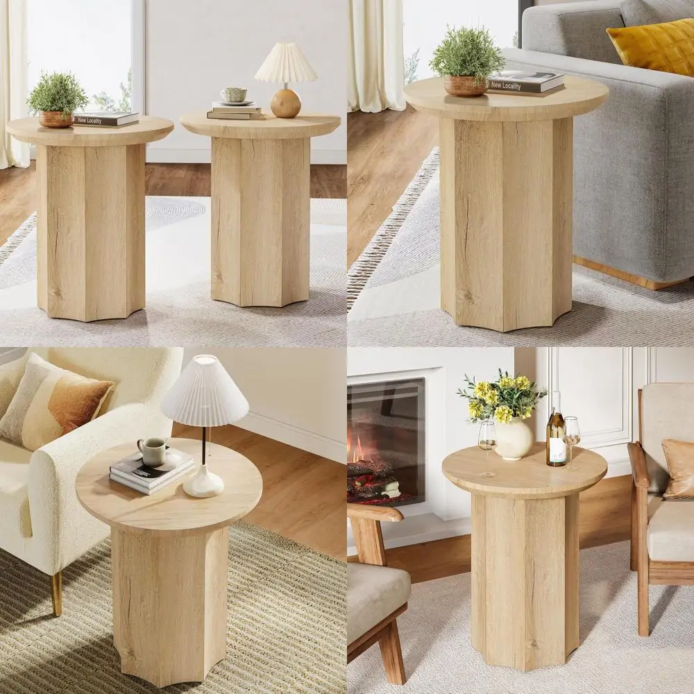 

Набор из 2-х деревянных круглых приставных столиков с восьмиугольными основаниями, идеально подходят для гостиной и спальни, простая сборка.