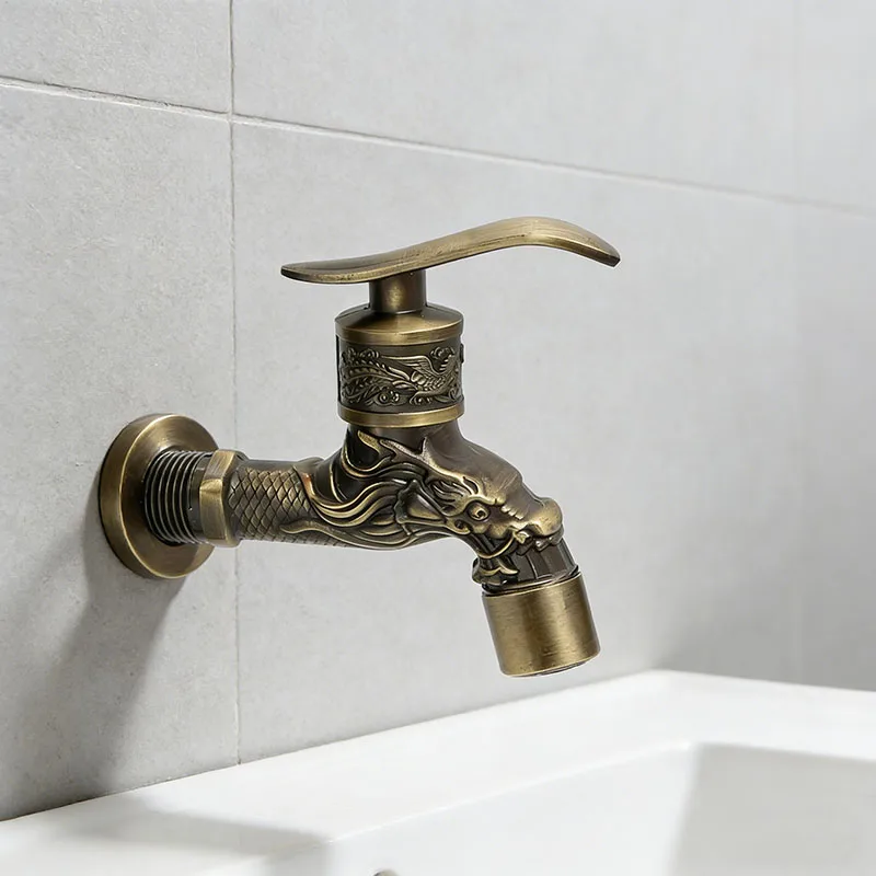 Antique European Wall Mounted Retro Faucet - Single Cold Mop Pool Tap, Engraved Zinc Alloy Universal Design、