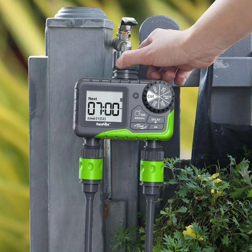 2025 جهاز تحكم ذكي في توقيت الري ثنائي القناة جهاز سقي أوتوماتيكي لحديقة الحديقة