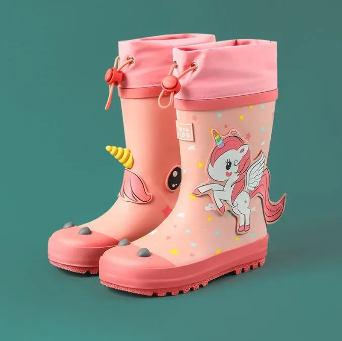 Rain boots Children Cute 3D RainBoots Unicorn Rain Boots Kids Boy Girls Rubber Boots For Children\'s Non-slip Baby Water Shoes