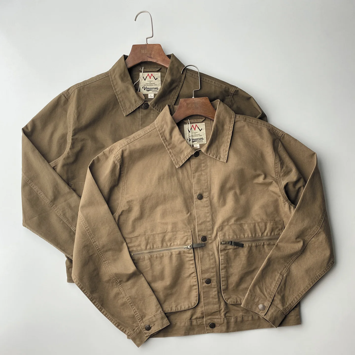 Spring Autumn American Hardman Casual Workwear Jacket Outerwear Fine Canvas Loose Short Version Men's Top V-neck Button Closure