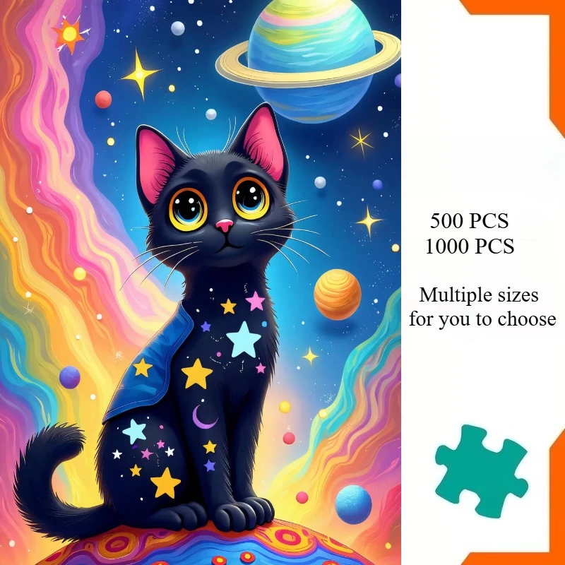 Adult Jigsaw Puzzle 500/1000/1200/2000 Pcs Puzzle Cute Space Black Cat Paper Puzzle Decorative Painting Exercise Brain Thinking