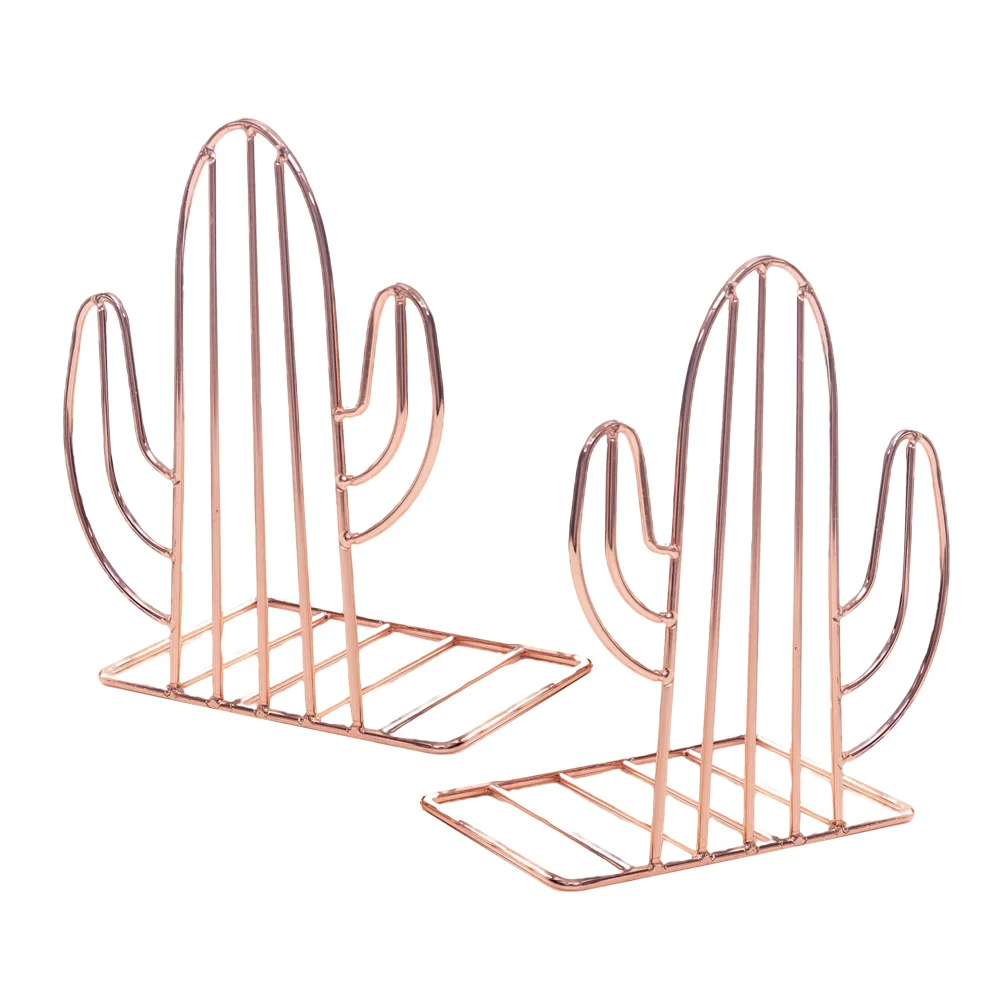 1 Pair Metal Bookends Cactus Design Heavy Duty Non-Skid Book Stoppers For Home Office Library Creative Book Holder Rack Rose