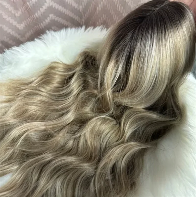 

Brown Blonde Middle Part Wig Body Wavy Synthetic Lace Front Wig Glueless Wig Synthetic Wig for Women Natural High Quality Wig