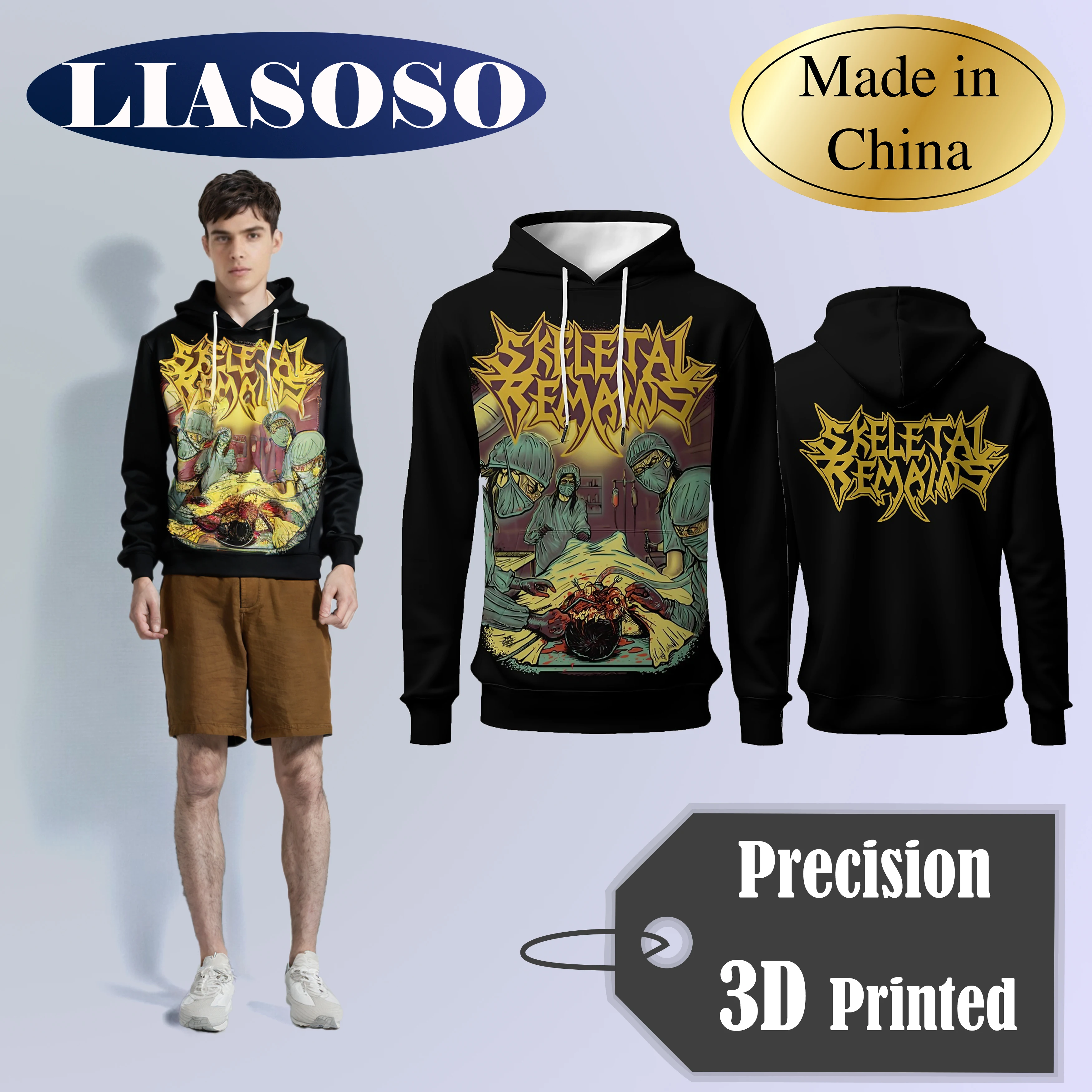 LIASOSO Skeletal Remains Band Hoodie 3D Printed Long Sleeve Heavy Metal Sweatshirt for Men & Women Harajuku Style Classic Rock