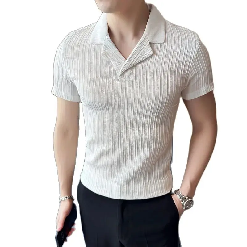 Fine Men's Senior Sense of Fashion Men Loose Casual Knit Polo Lapel Personality Trend All Short Sleeve T-shirt Youth Vitality