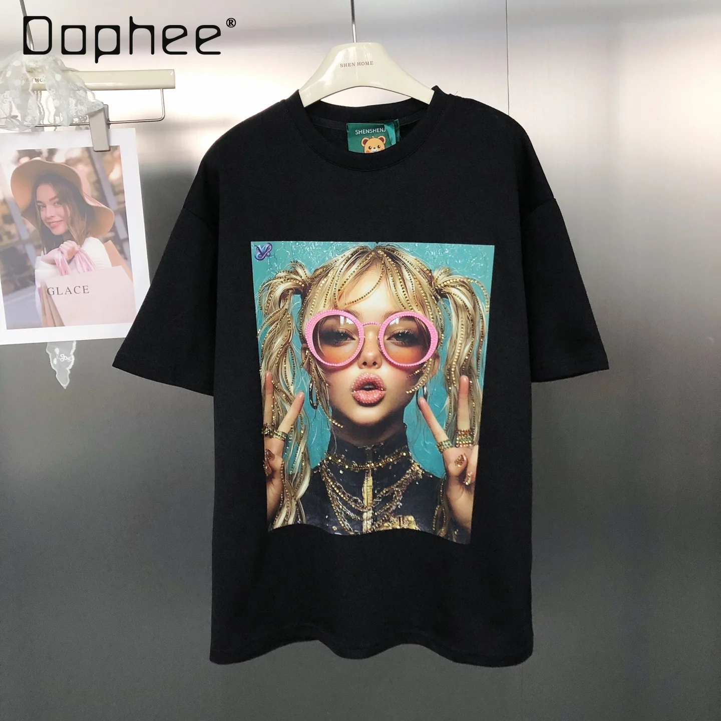

Fashion Oversized Character Print Round Neck Cotton Short Sleeve T-Shirt for Women Trendy Graphic T Shirts Vintage Clothes