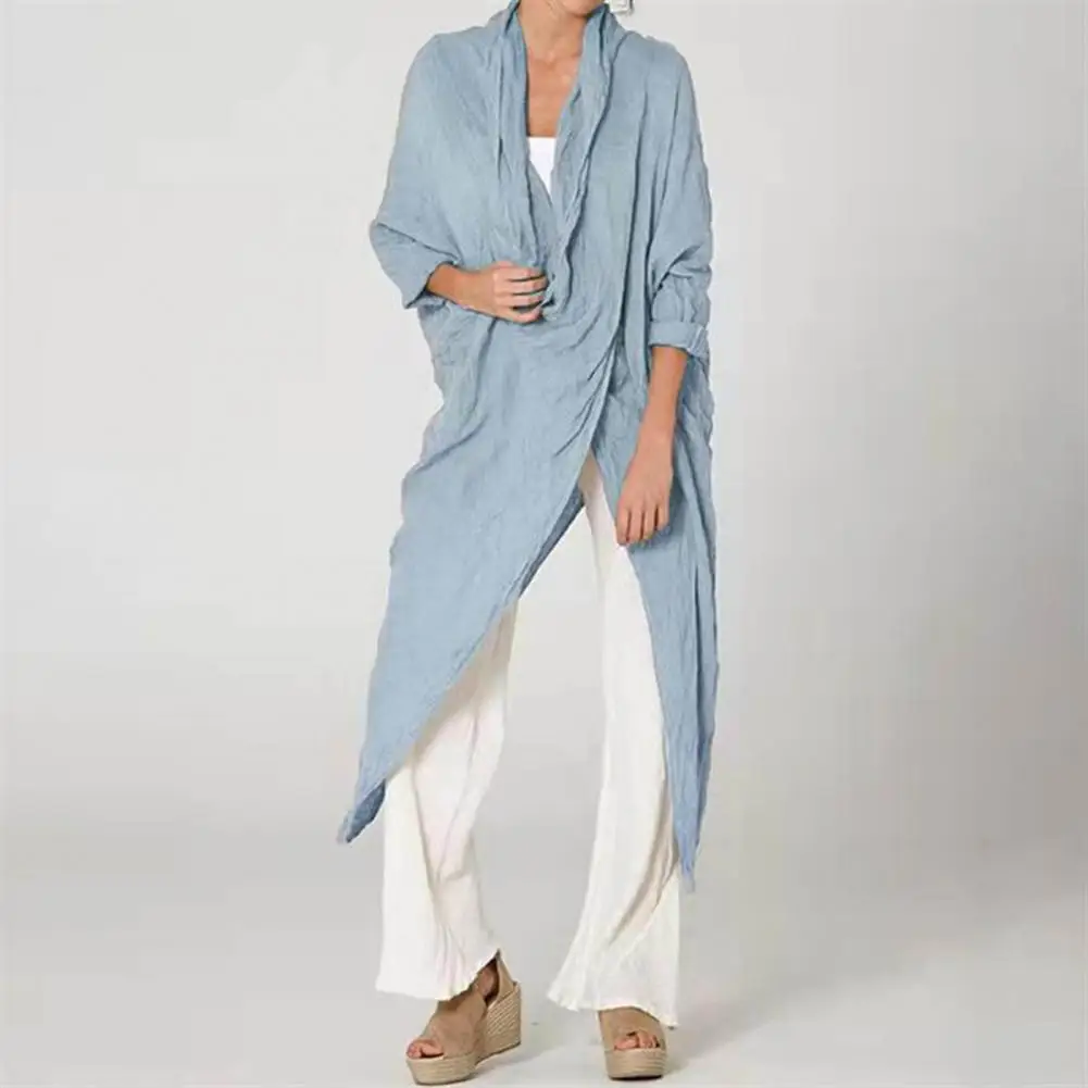 

Loose Style Shirt Fashionable Women's V-neck Long Sleeve Tops Stylish Split Design Solid Color Loose Fit Maxi Shirt for Casual