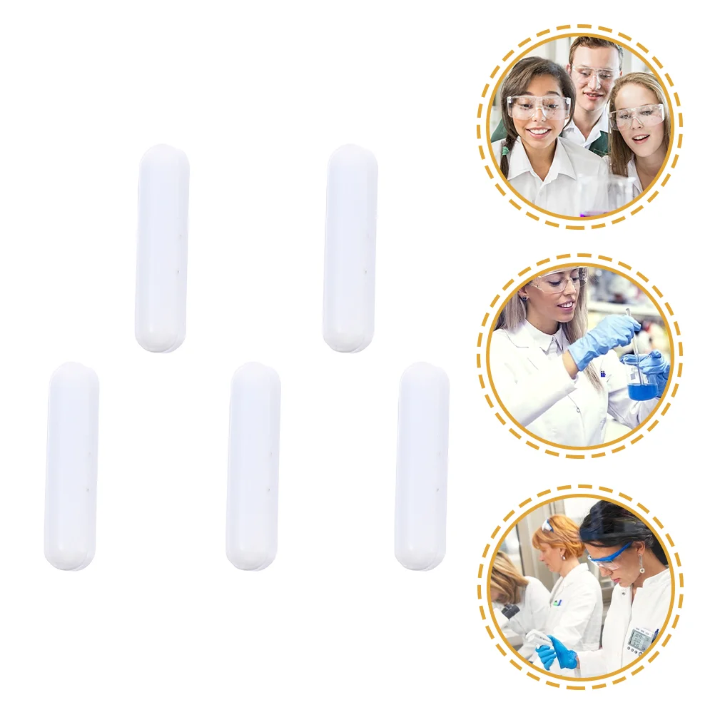 5 Pcs Magnetic Rotor Magnets Stirrer Mixer Bar Set Spinbar Stirring Plate PTFE Laboratory White Rod