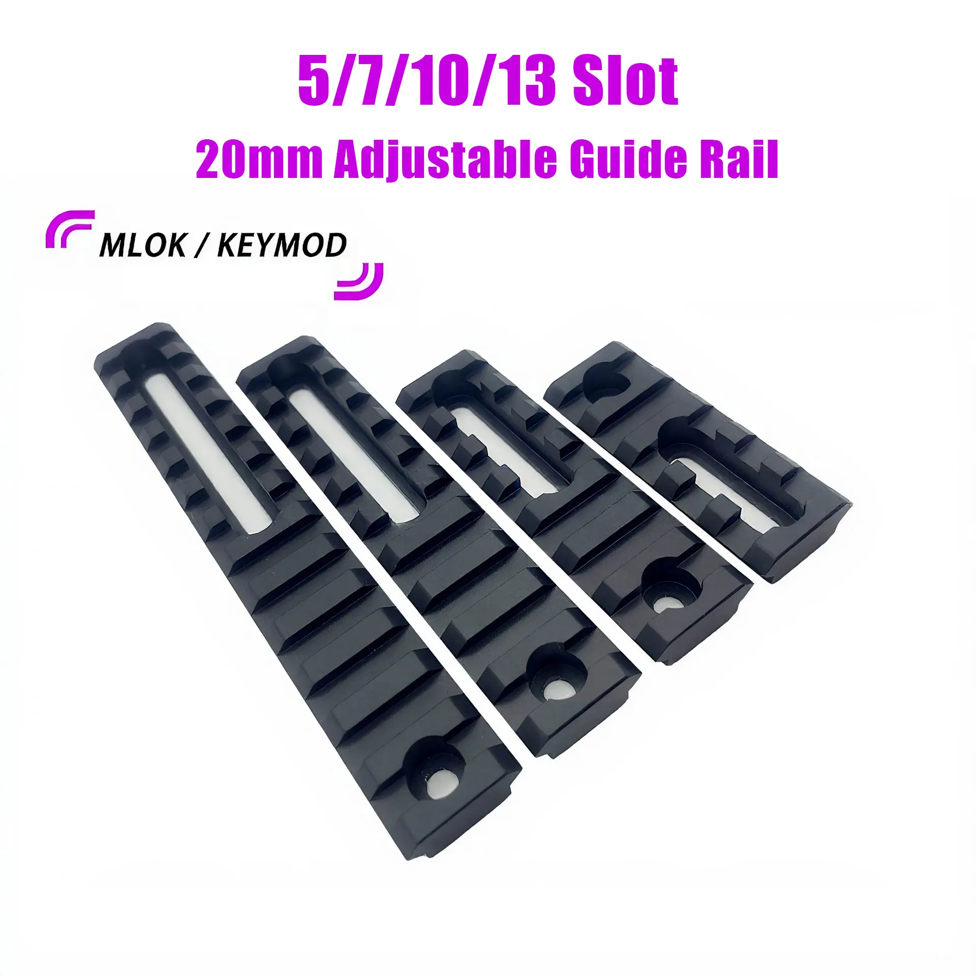 Rail Picatinny m-lok / Keymod à 5/7/10/13 fentes, pour fusil de garde-mains Mlok, Rail de Base de montage sur portée Airsoft, Rail de pistolet en arête de poisson de chasse