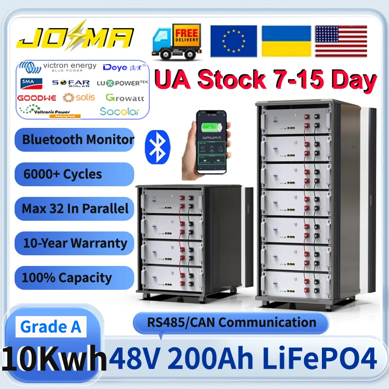 48V 200Ah LiFePO4-Akku 10 kW 6000+ Zyklen Bluetooth 51,2V 100Ah 120Ah 150Ah 230Ah 300Ah Solar-Lithium-Stromversorgung CAN/RS485 EU UKR