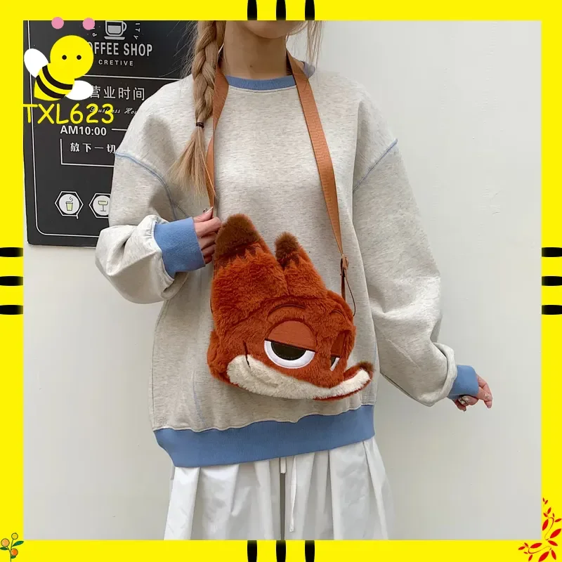 

Zootopia Nick Plush Shoulder Bag Cute Fox Cosplay Furry Crossbody Bag Large Capacity Gift