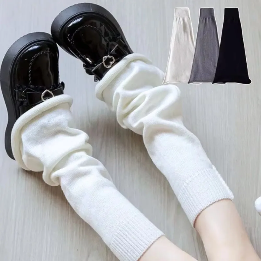 1 pair Stylish Flared Hem Leg Warmers Solid Color Stretchy Knit Long Socks Wide Cut Boot Covers Winter Season