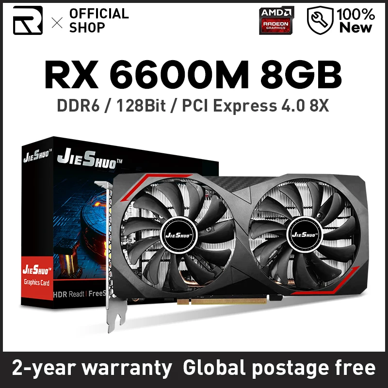 Tarjeta gráfica AMD RX6600M de 8GB, tarjeta de vídeo Radeon RX 6600M GPU GDDR6 de 128 bits, 14 Gbps, 7nm, compatible con CPU de escritorio, novedad