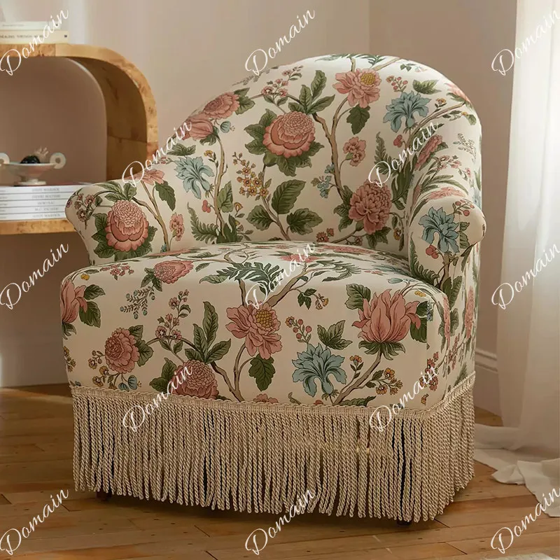 Pastoral printed single sofa garden bungalow living room leisure fringed sofa French retro floral single chair