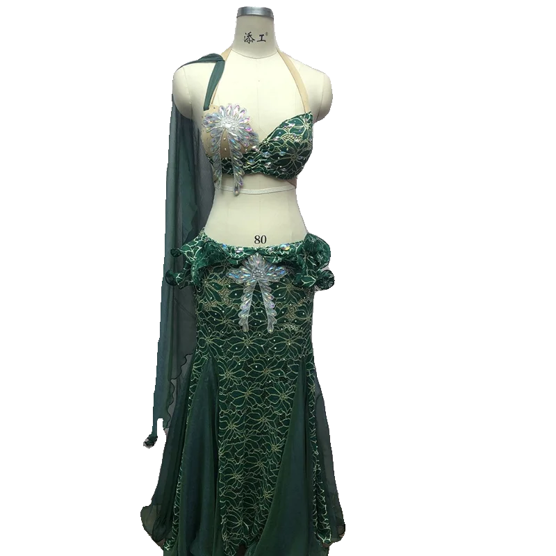 

Длинная юбка и бюстгальтер, женский наряд для танца живота, новый топ с бриллиантами, спортивная одежда Fitn