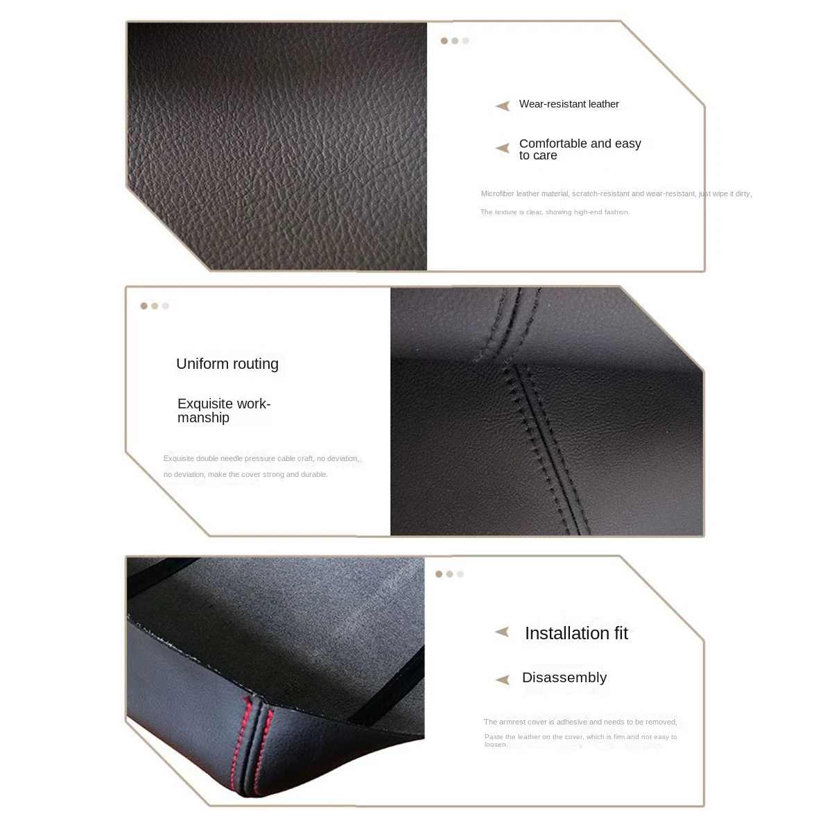 For NEW Car Microfiber Leather Console Armrest Panel Cover Protective Trim Fit For Toyota Highlander 09 - 14 Black + Black Wire