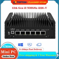 6 LAN 2.5G i226-V Fanless Mini PC Intel Core 3 N355 N305 N150 N100 Firewall Router DDR5 2xNVMe 1xSATA3.0 Type-C pfSense Proxmox