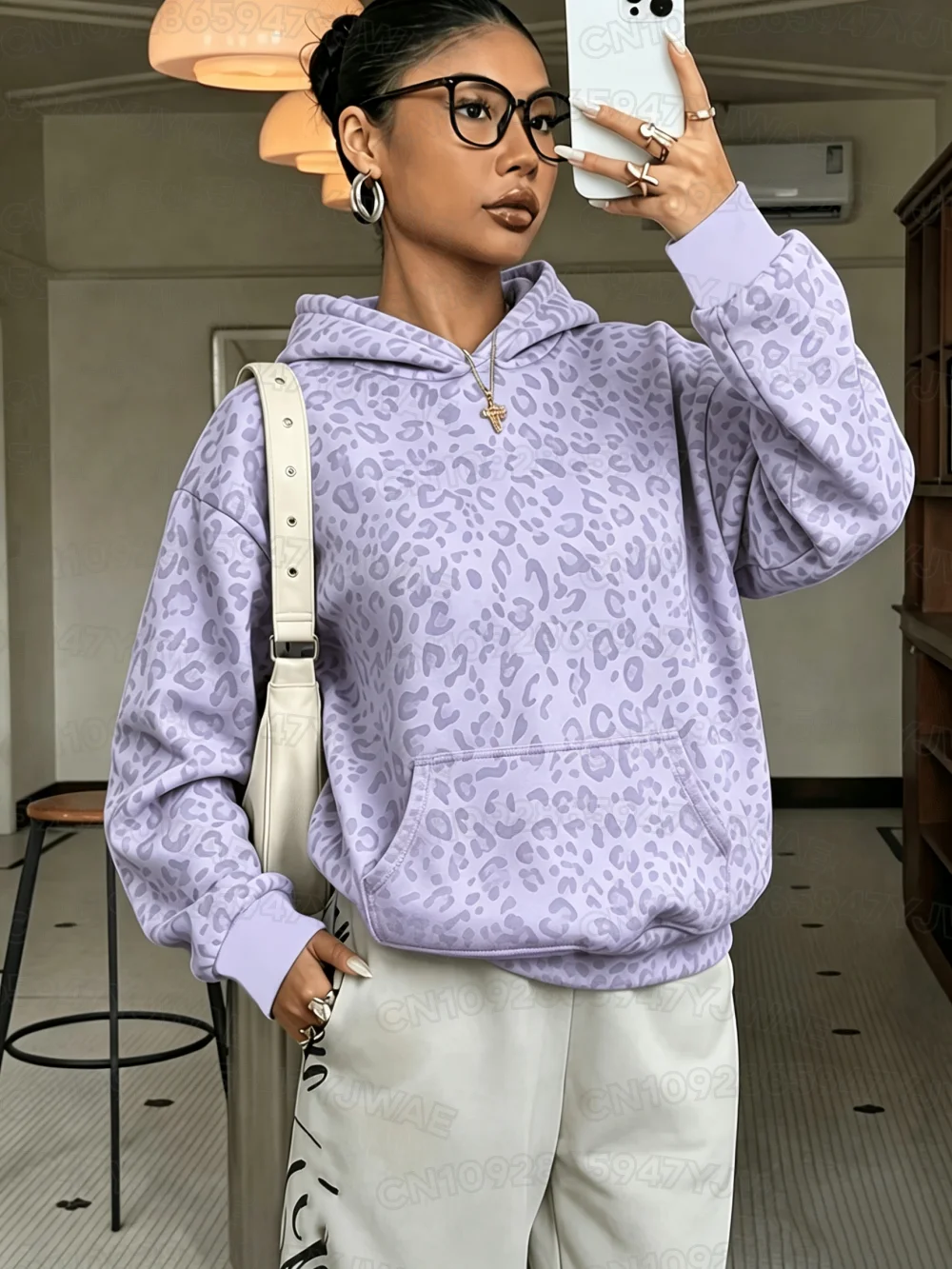 Herbst- und Winter-Sweatshirt für Damen mit Leopardenmuster, Kapuzenpullover, Unisex-Pullover, Hip-Hop-Hoodie für Männer – Detail 4
