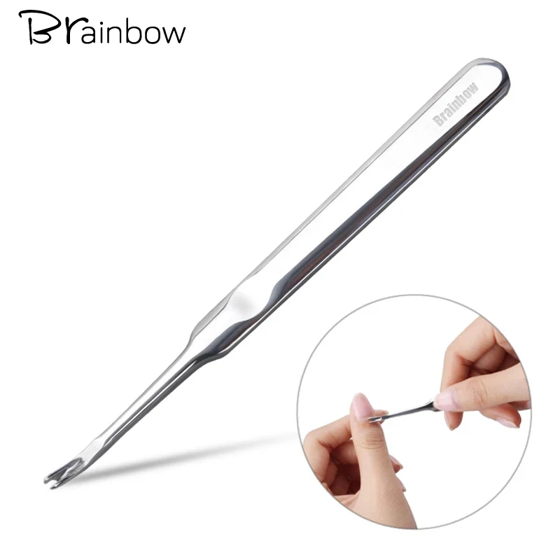 Brainbow 1 szt. Odpychacz do skórek profesjonalny przyrząd do usuwania skórek ze stali nierdzewnej kalus martwy naskórek widelec paznokci Manicure Pedicure narzędzia