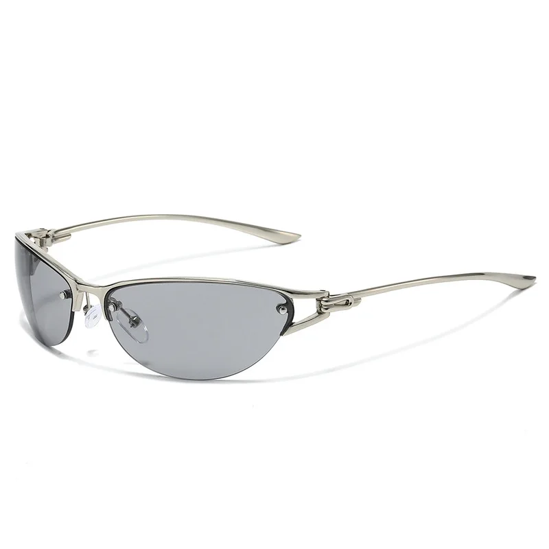 Fashion Y2K Sunglasses Women Half Frame Streamline 80s Retro New Designed Hot Ladies Stylish Street Shopping Shades UV400