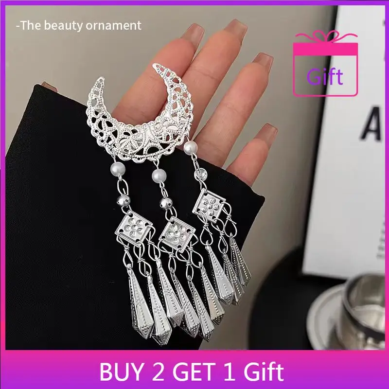 مشبك شعر جمالي شرقي على شكل هلال وقمر منقار البط مع شرابة متدلية دبوس شعر على الطراز الصيني العتيق للنساء أنيق