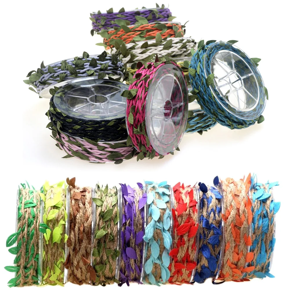 3M/Roll Colour Jute Rope Cord Ribbon Craft Artificial Leaf Twine Wedding Party Christmas DIY Bracelet Necklace Jewelry Making