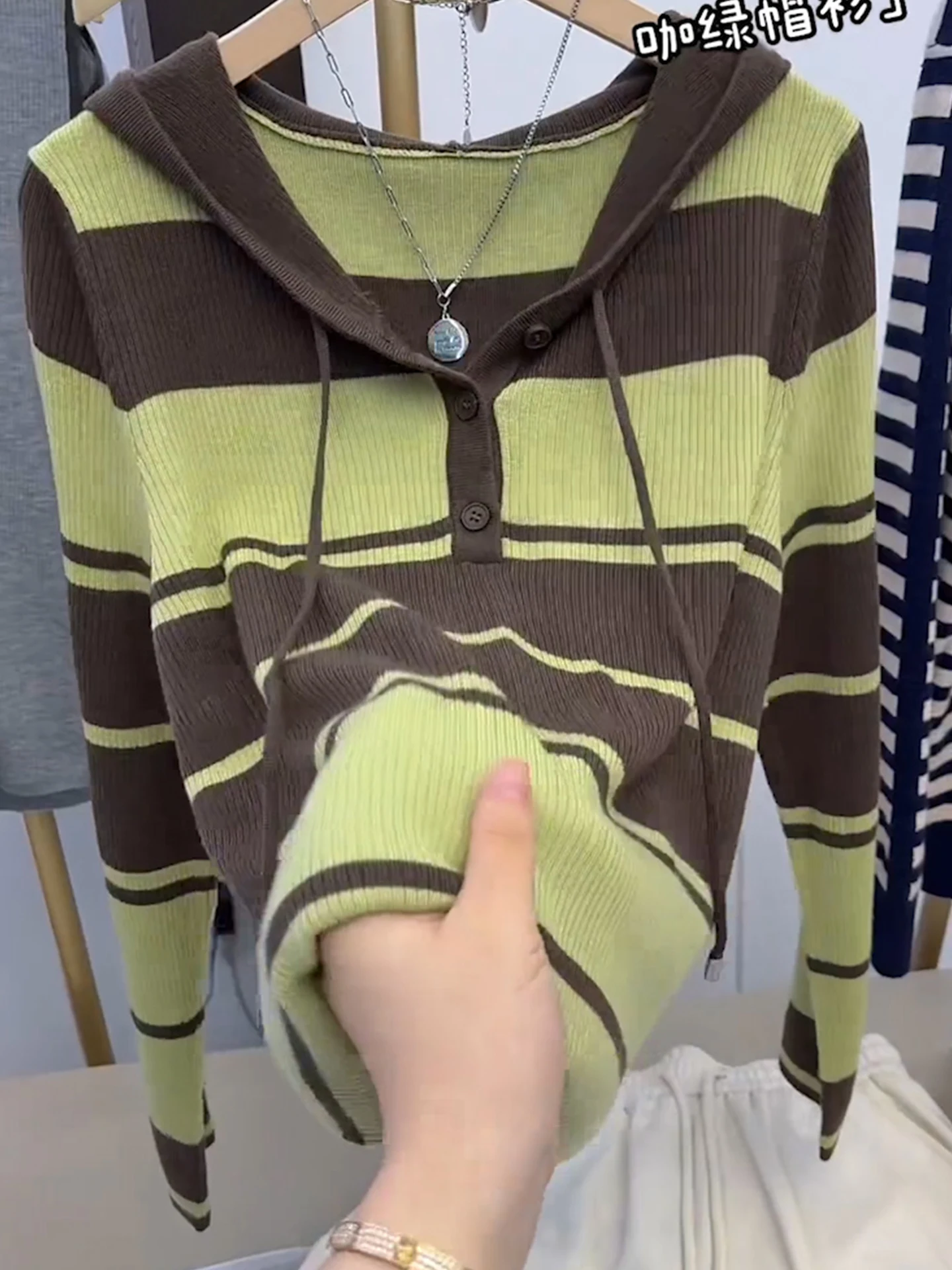 العصرية الأوروبية Sle مقنعين Camere تريكو طويل Sve مخطط اللون Blo تصميم الخريف أعلى لينة مريحة الكورية Loos...