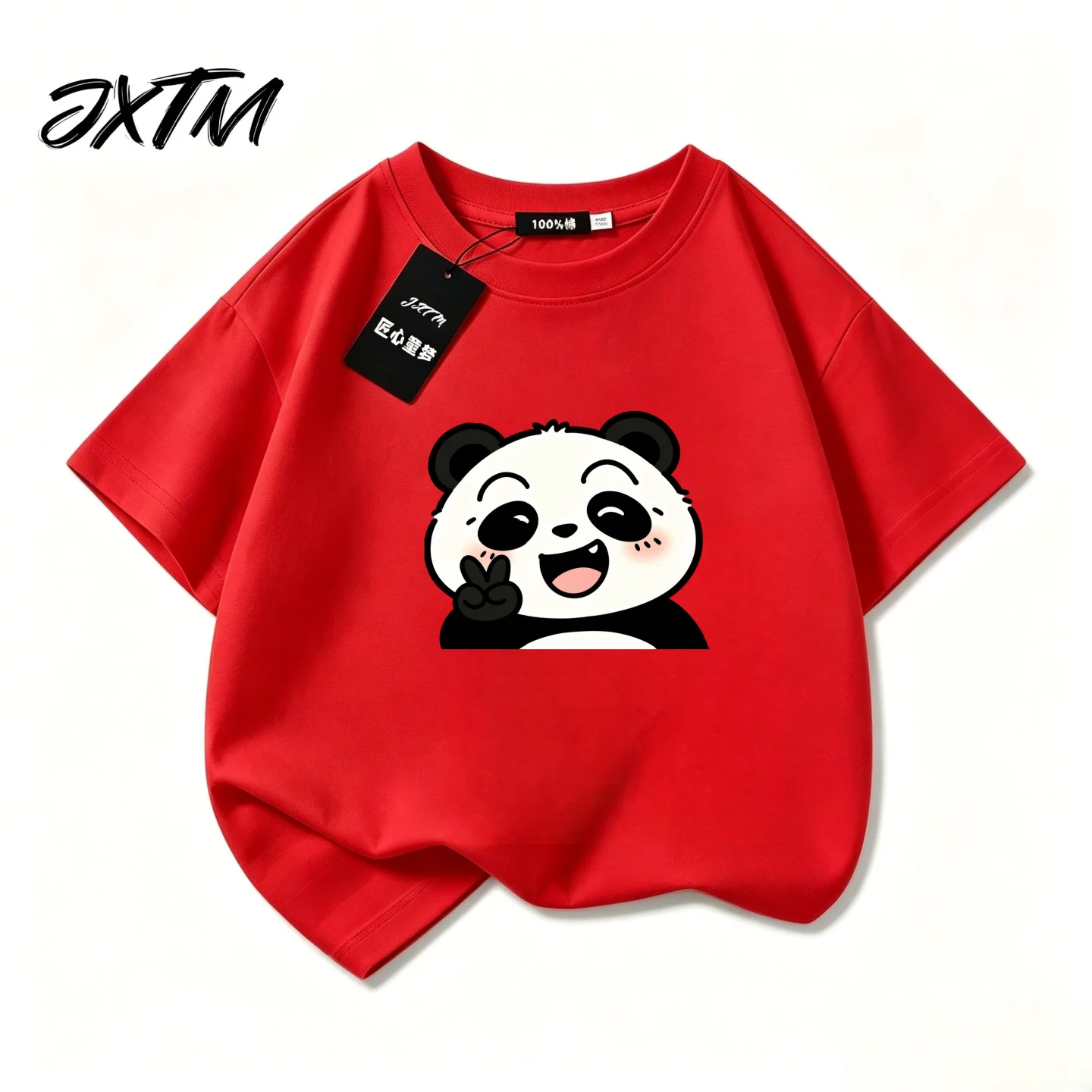 Cartoon Cute Style Panda Pattern Children's Short Sleeved T-shirt for Boys and Girls, Loose and Versatile Parent Child Top