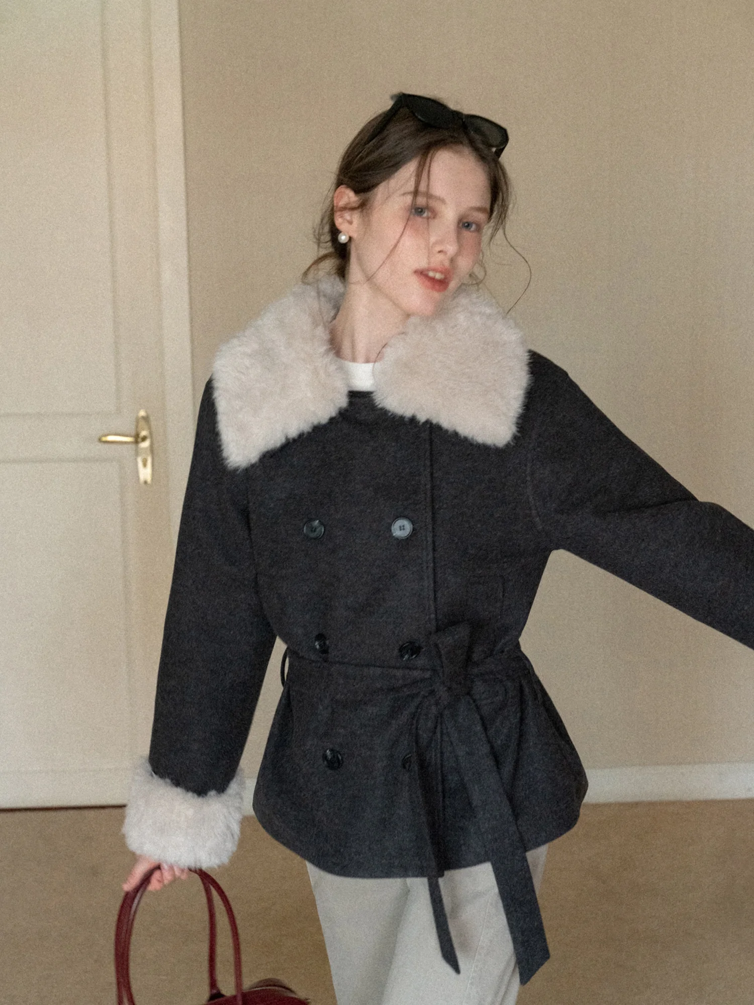 

Женское шерстяное пальто Eggka в корейском стиле, свободного кроя, с отложным воротником, длинными рукавами, черное, осенне-зимнее, модное, повседневное