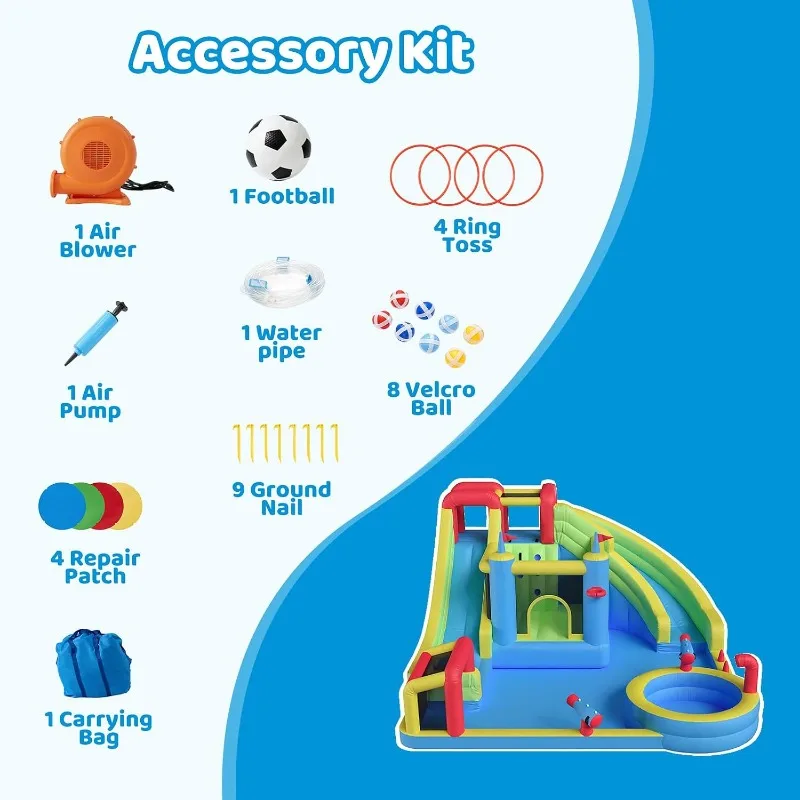 Inflatable Water Slide for Kids Backyard with 750W Blower, Jumping Castle with Water Slide, Water Park Bounce House for Indoor view 6