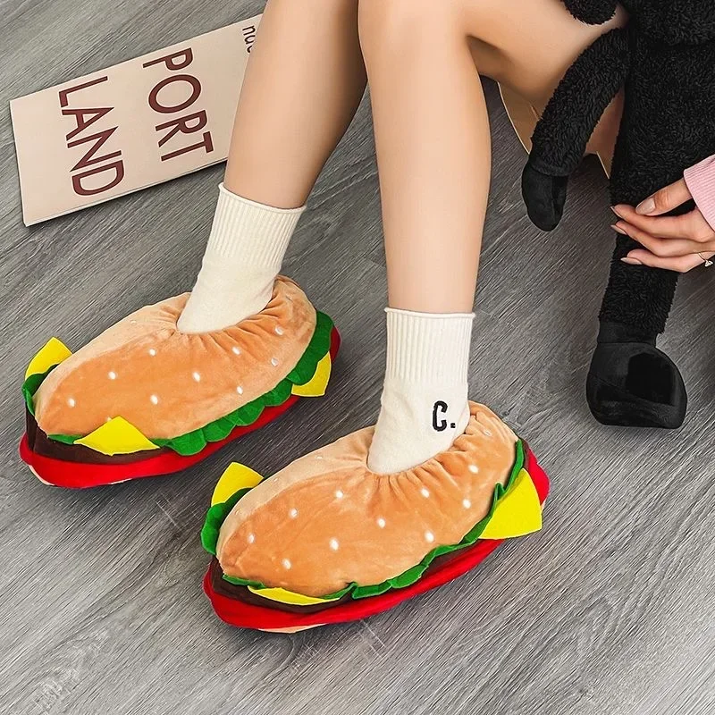 

Cartoon Cute Women Slippers Funny Hamburger Shoes Sneakers Female Indoor Home Slippers Warm Winter Slides Unisex Couple One Size