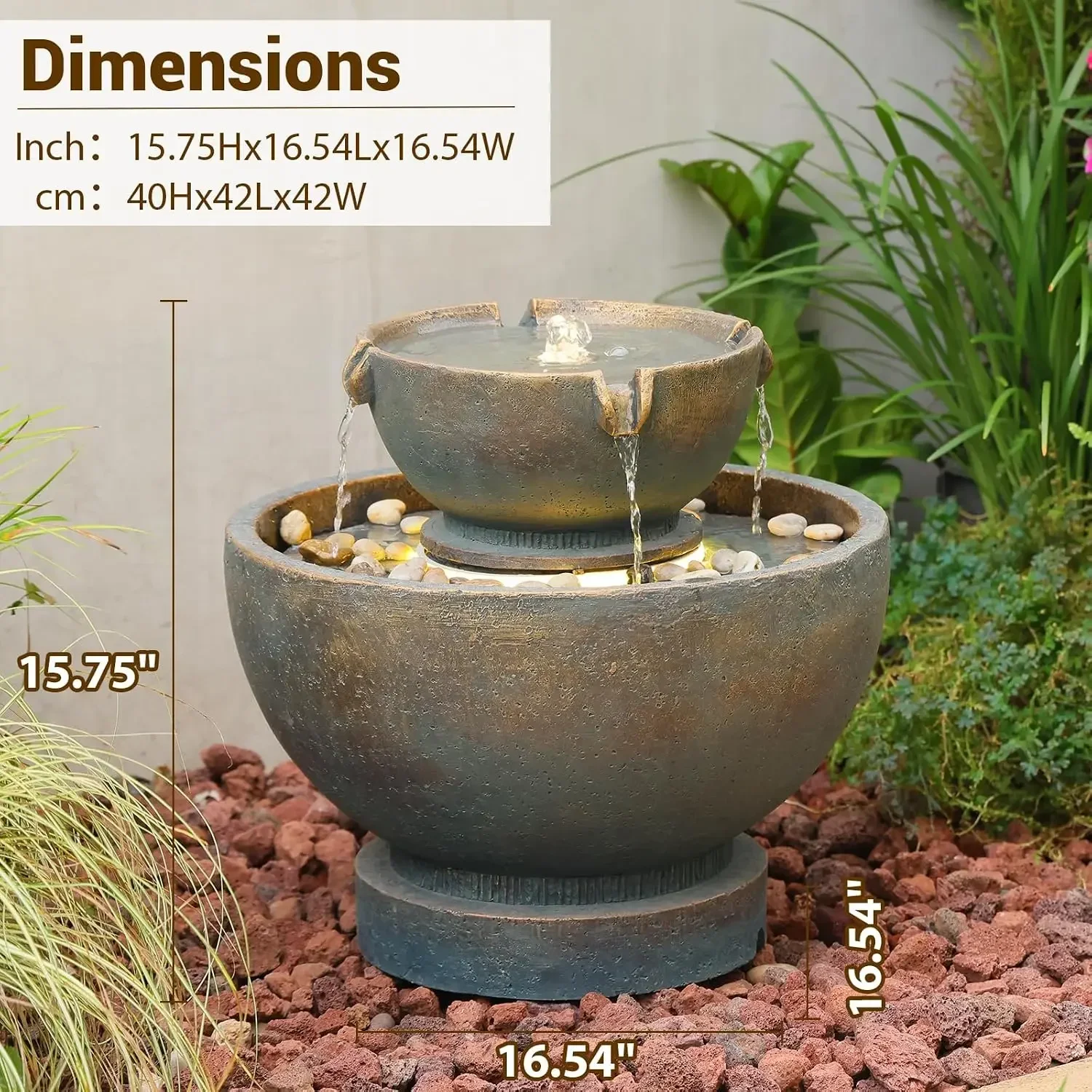 BestsellerSmall Modern Outdoor Water Fountain with Led Lights Tiered Cascading Waterfall Feature Water Fountain for Patio Garden