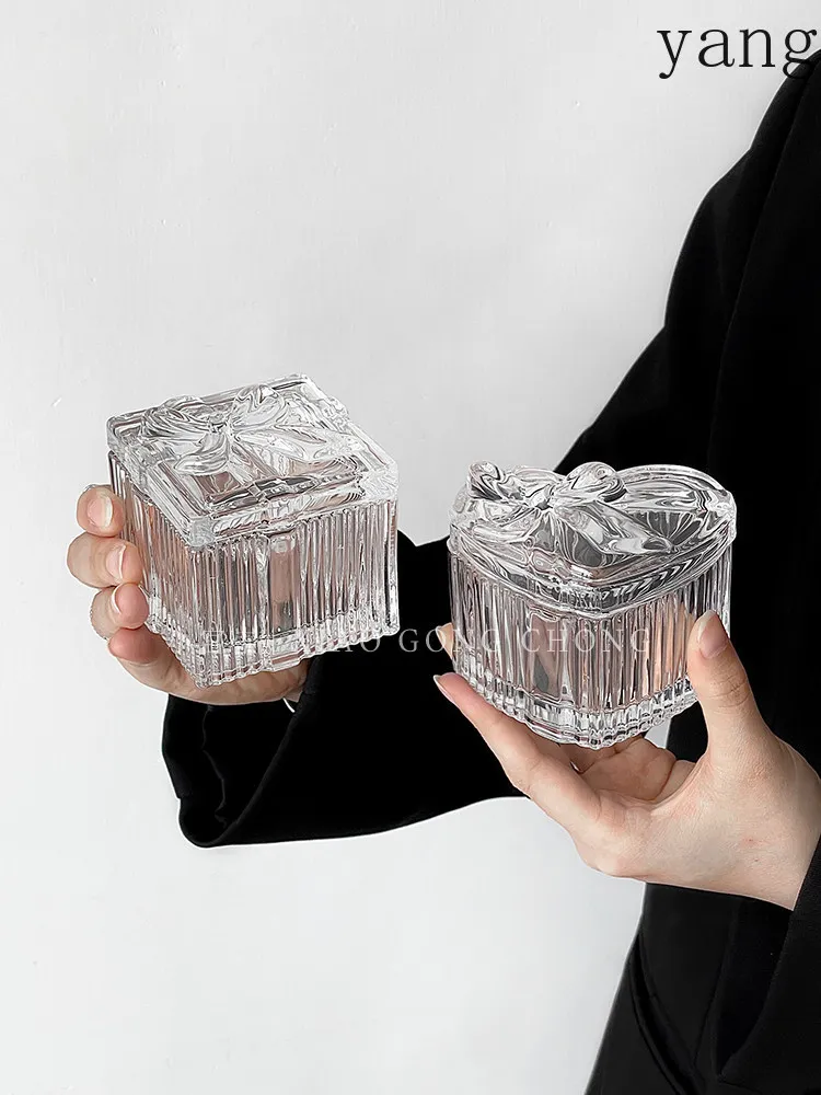 CX Bow Heart Glass Embossed Vintage Home Storage Box