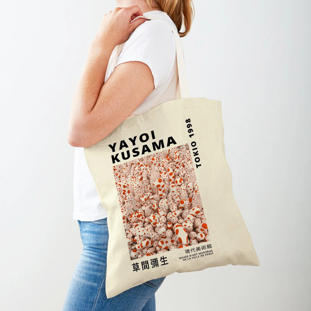 

Japanese Yayoi Kusama Polka Dot Eye Pumpkin Lady Tote Handbag Canvas Women Shopping Bags Double Print Supermarket Shopper Bag