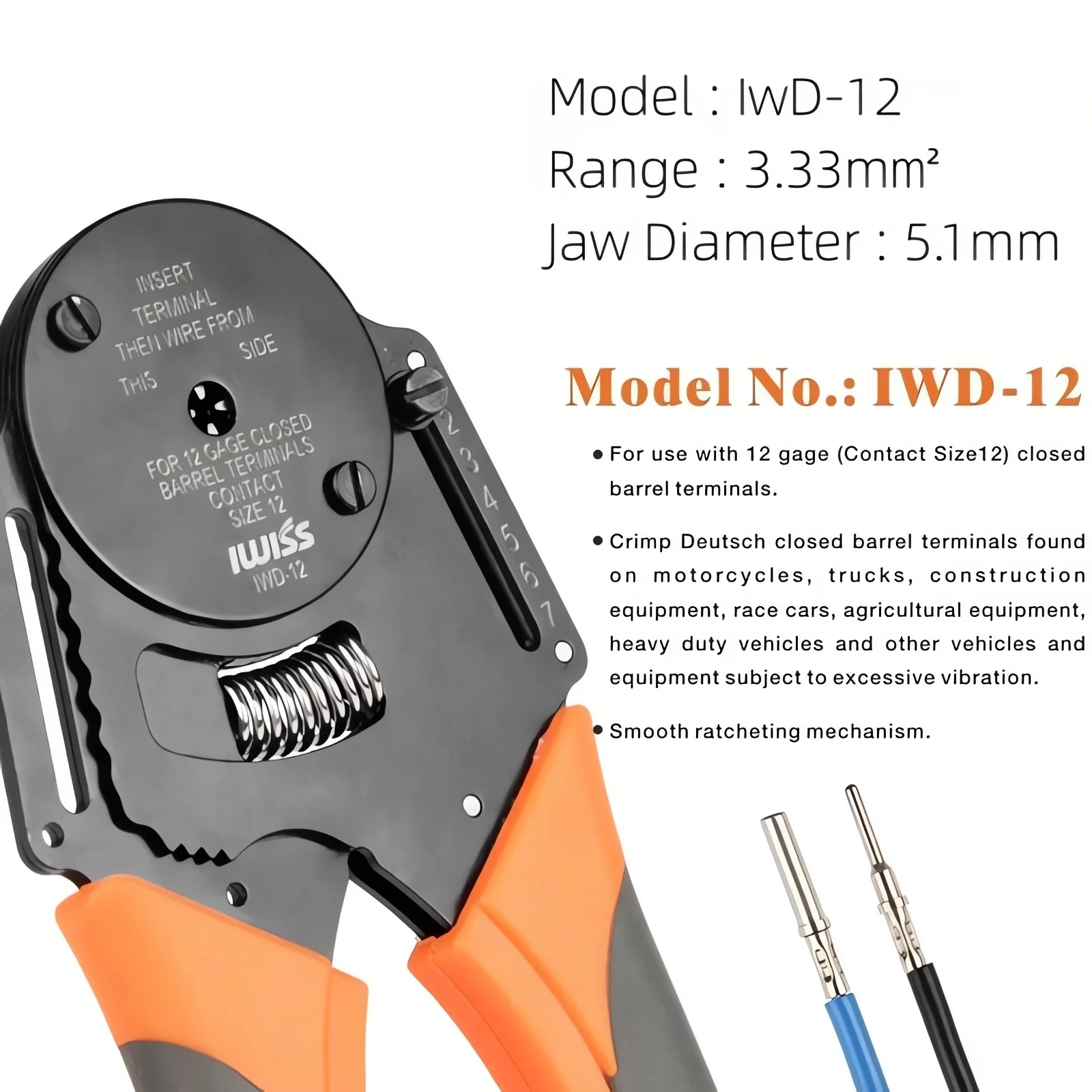 IWD-12/16/20 موصل مغلق برميل صغير العقص كماشة تشكيله محطة الذكور والإناث دبوس المكشكش أداة #5