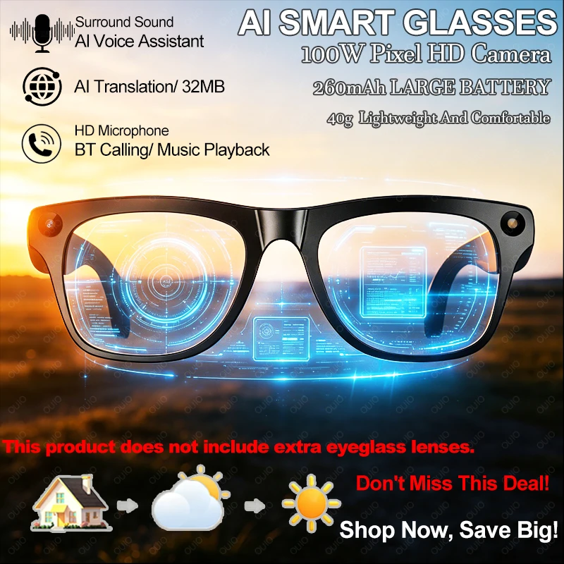 Smart Glasses Lens - 4K UHD Slimme Vertaalbril AI Conversatie