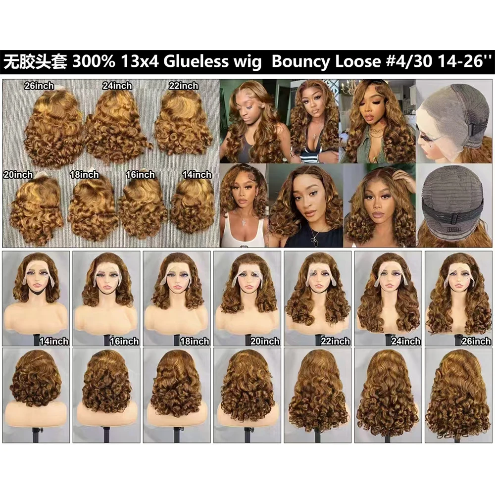 Bouncy Loose Wave Transparent Lace Front Wigs Wear and Go Glueless Bob Wigs Human Hair 13x4 Lace Frontal Wigs for Black Women