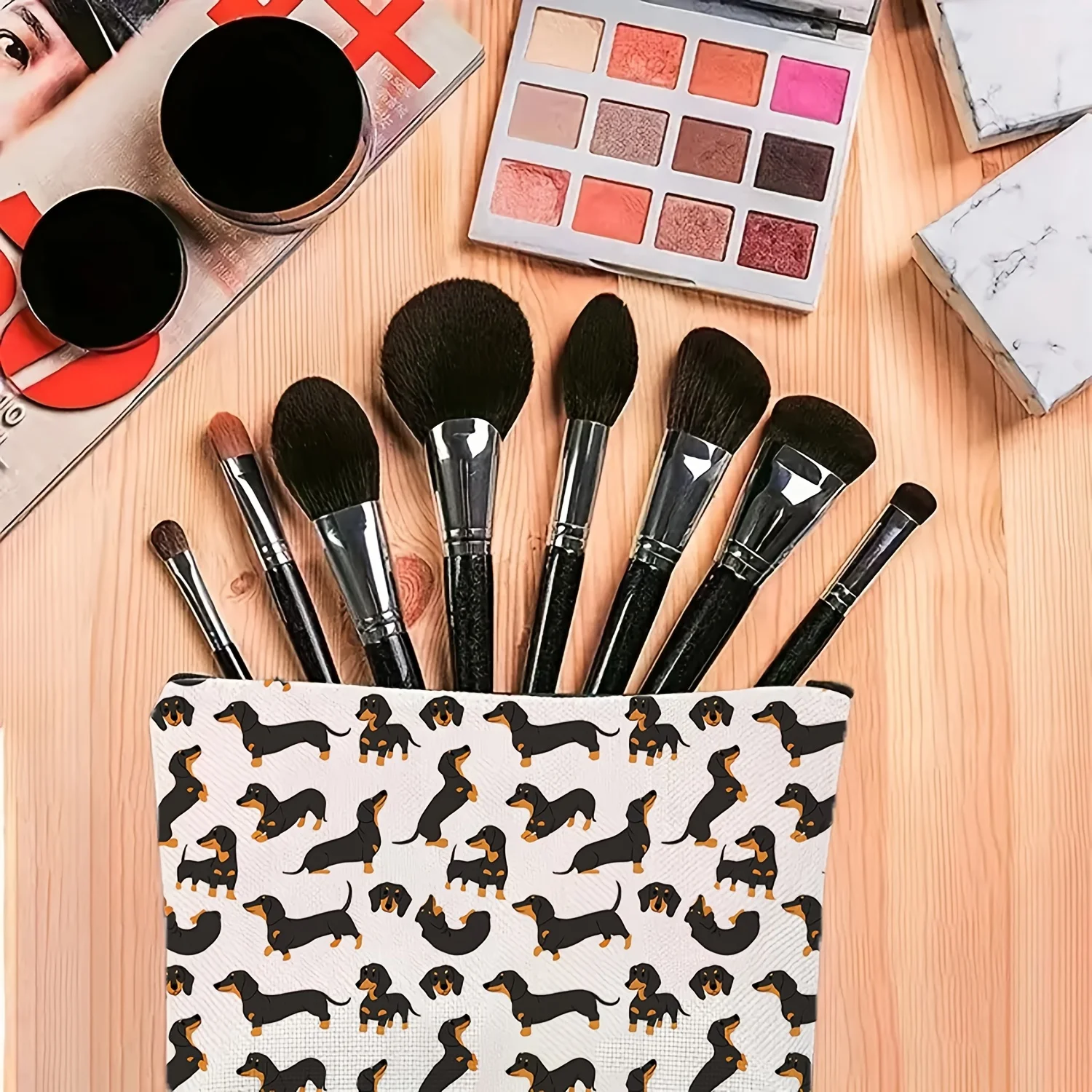 Puppy Makeup Bag, Double sided Printed Zipper Bag,Essential Large Capacity Handheld Makeup Bag, Portable Lightweight Makeup Bag
