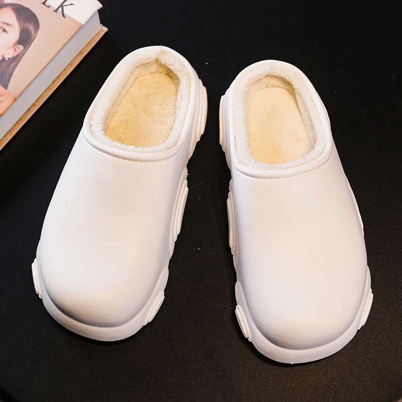 Winter Cotton Slippers Plush Lining Indoor Bedroom Shoes Warm Cotton Shoes Outdoor Waterproof Women Men Slipper Slip on EU 36-45