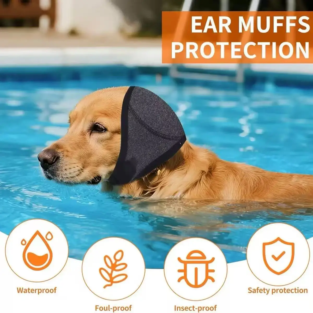 Hunde-Ohrenschützer, verstellbar, wasserdicht, Ohrenschutz für Haustiere, Lärmreduzierender Kopfwickel für Baden, Schwimmen, Donnerwetter – Detail 5