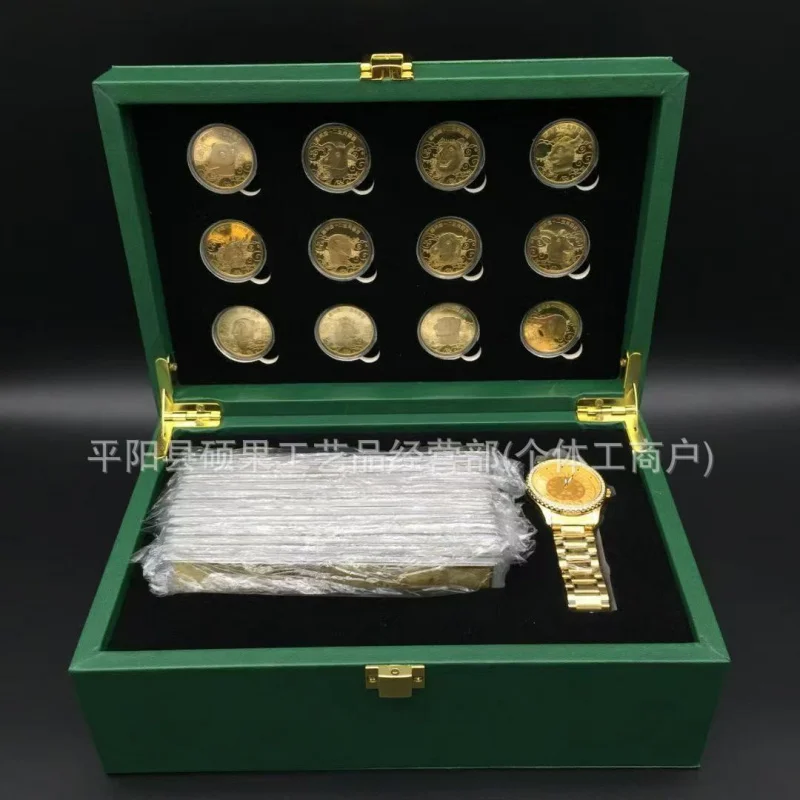 

Twelve Beast Head Ornaments Twelve Zodiac Gold Coin Watch Set TikTok Kuaishou Live Streaming Collectible Figurine