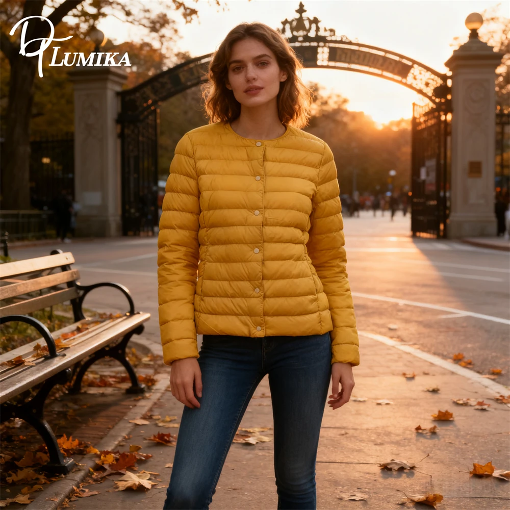 DTLumika 2025 الخريف والشتاء جديد أسفل سترة للنساء خفيفة الوزن قصيرة الأبيض بطة ثوب سترة ، تنوعا جولة الرقبة سترة #3