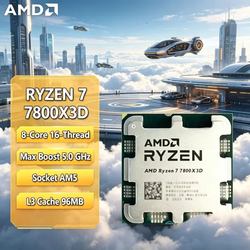 

2026 New AMD R7 7800X3D CPU 8C16T 4.2GHz(5.0GHz) Zen4 5NM 96MB L3 AM5 120W DDR5 Gaming CPU Tray No Cooler