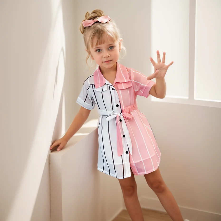 Girl Dresses Striped Pattern Girl Dress Casual Style Party Dress Child Summer Costume Girl 6 8 10 12 14