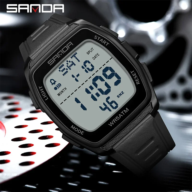 SANDA Men's Digital Watch Fashion LED Light Digital Watch Men's Waterproof Chronograph Outdoor Sports Military Men's Wristwatch