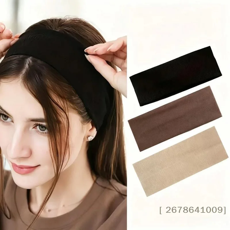 〔L〕4Pcs Simple And Stylish Women's Solid Color Elastic Hair Tie Set Face-Washing And Makeup Headband Retro Sports Running Yoga