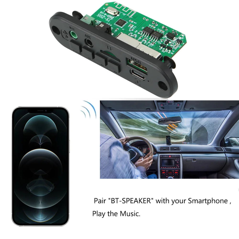 6W DIY MP3 Decoder Board 5V 2x3W Amplifier Bluetooth 5.0 MP3 Player Car FM Radio Module Call Recording TF AUX WMA WAV FLAC APE